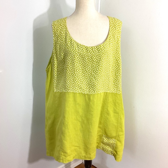 UNO DANMARK WOMAN PLUS 3X 100% LINEN SLEEVELESS BLOUSE TUNIC LIME GREEN CASUAL - Picture 1 of 13